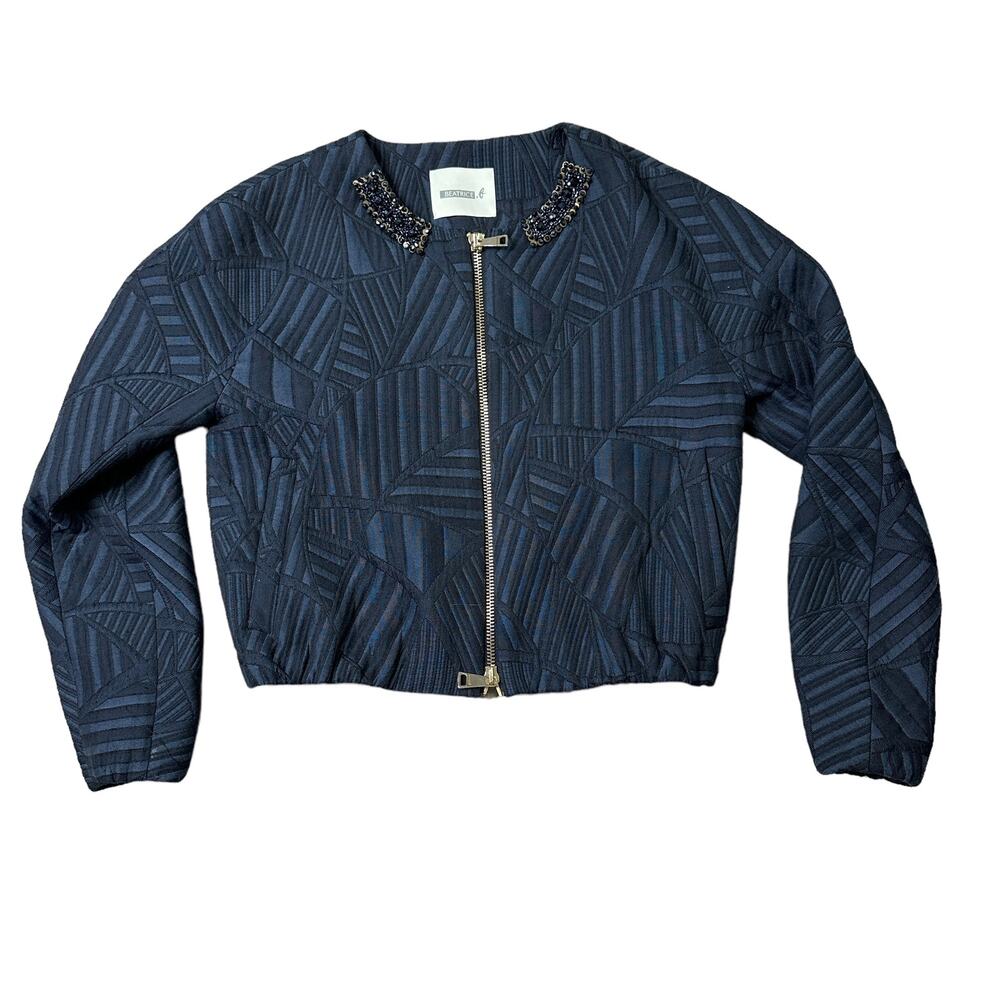 Beatrice B Cropped Navy Blue Bomber Jacket Women's Small